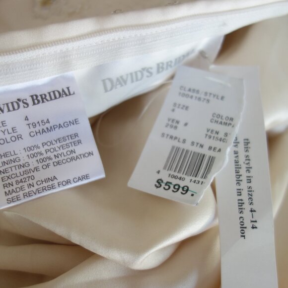 NWT $599 DAVID’S BRIDAL Champaign Beaded Pleated Sleeveless Wedding Dress – Sz 4 - Picture 7 of 11
